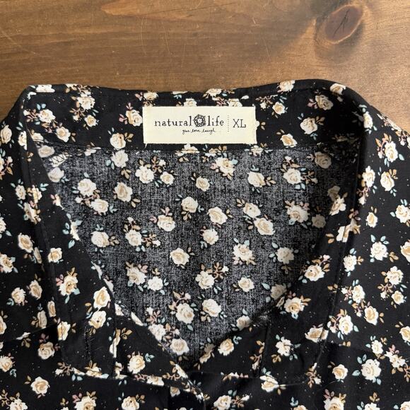 Natural Life Rebecca Midi Dress Black Cream Floral Tiered Boho Cottage size XL - Picture 5 of 12